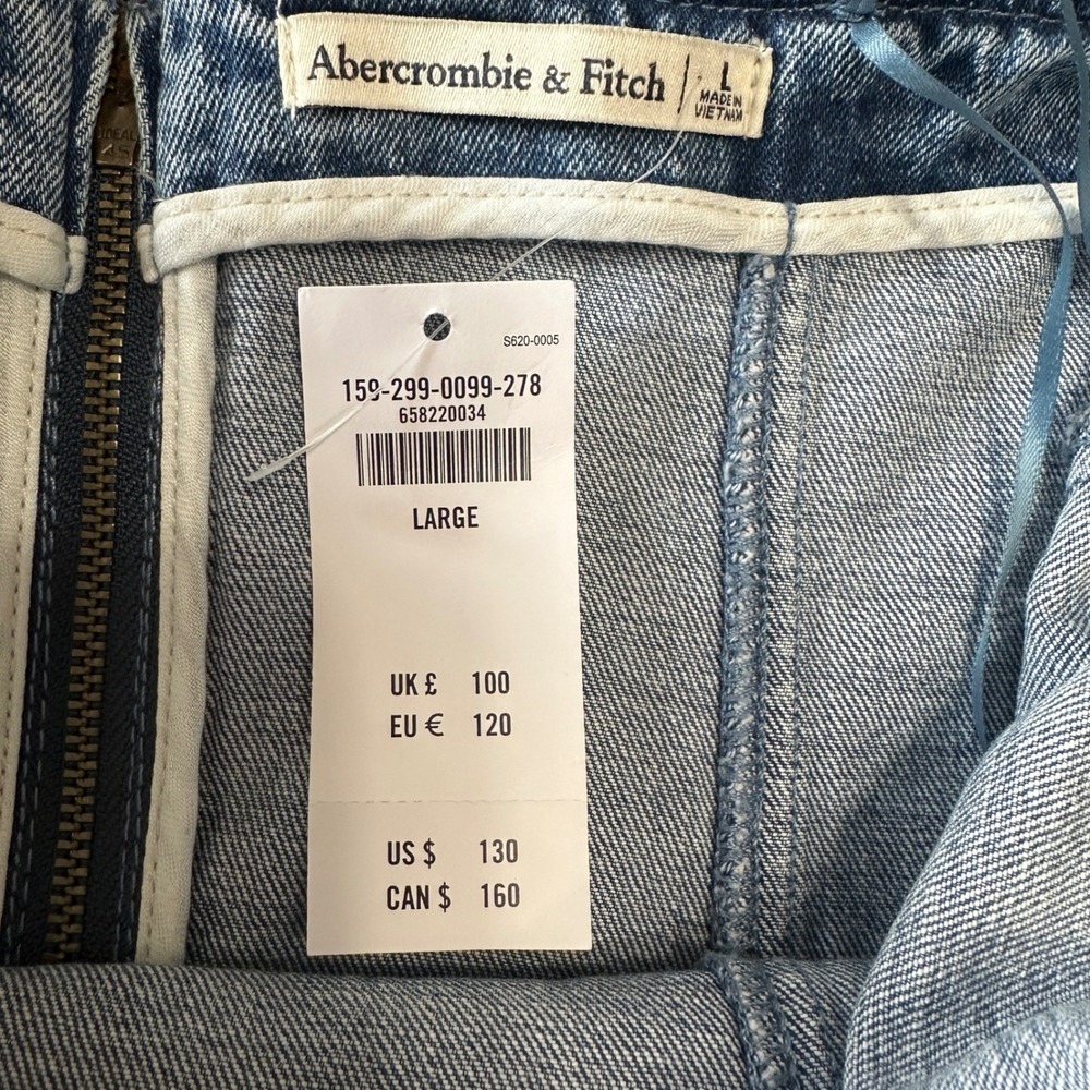 Abercrombie & Fitch Strapless Denim Midi Dress Large Stretch Bodycon Corset NWT - Picture 7 of 13